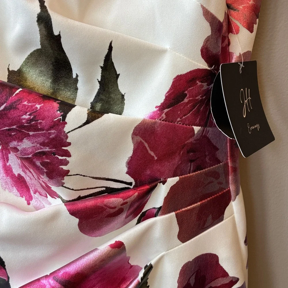 JH Evenings Pink Shimmer Floral Ruffle Sleeve Dress, sz 16 - Picture 5 of 11